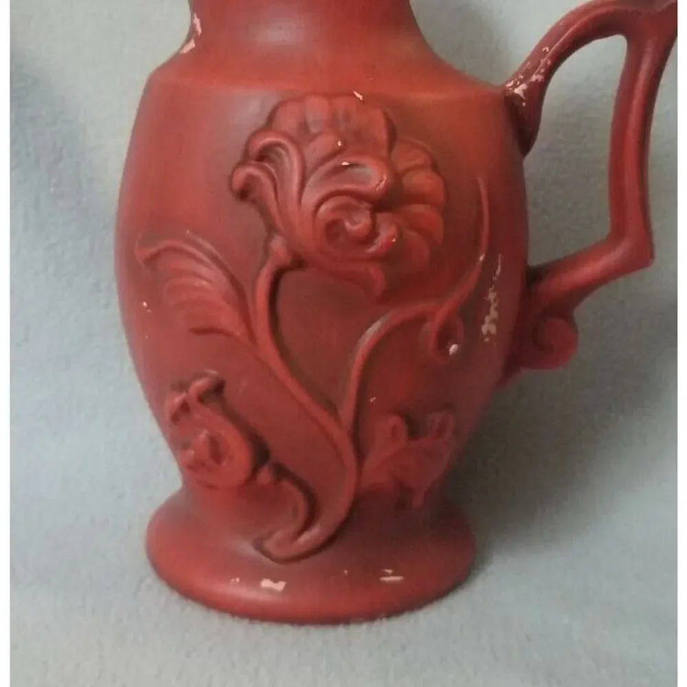 Vintage RARE Royal Haeger Ceramic Red Pitcher Flower Vase Black Interior 3d
